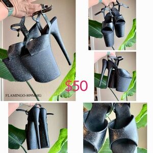 Black Glitter Women's Platform Heels